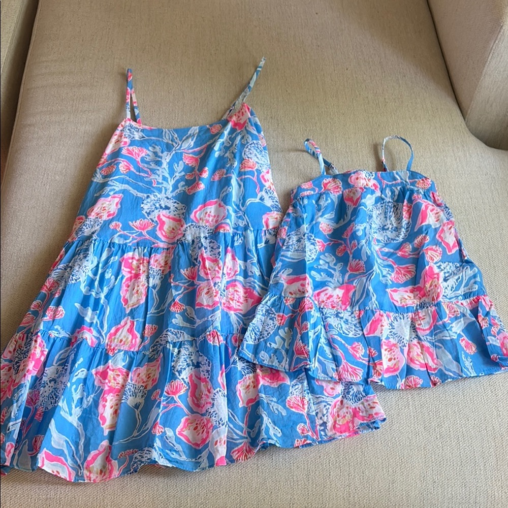 Lilly Pulitzer Blue Floral Tiered Spaghetti Strap Dresses